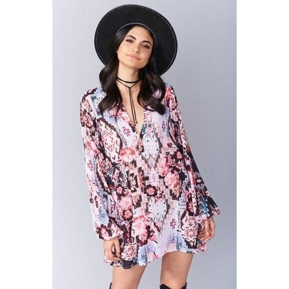 Show Me Your Mumu Jamie Tunic Mini Babydoll Dress Small Girl Tribe Mixed Printn - Picture 1 of 16